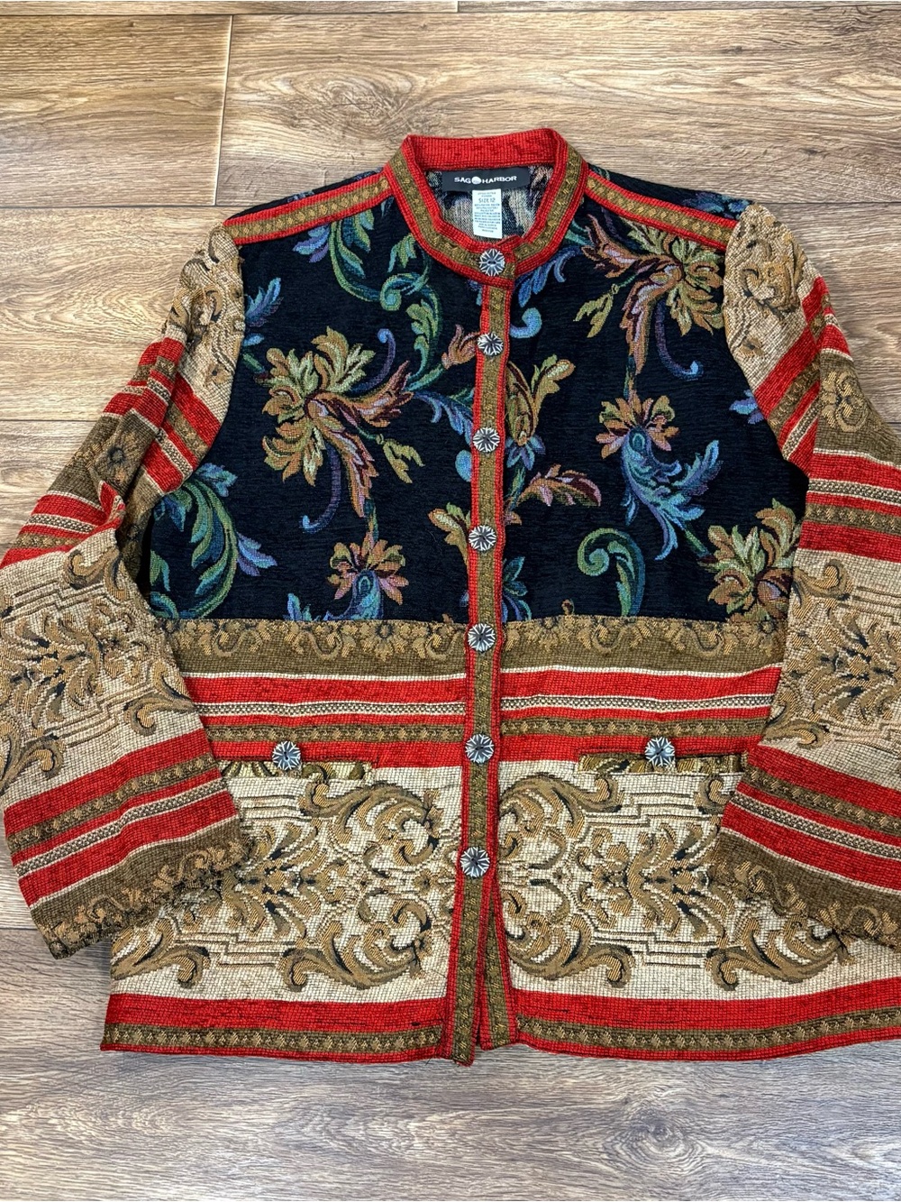 Vintage 90s Sag Harbor Tapestry Jacket Size 12 Art to Wear Boho